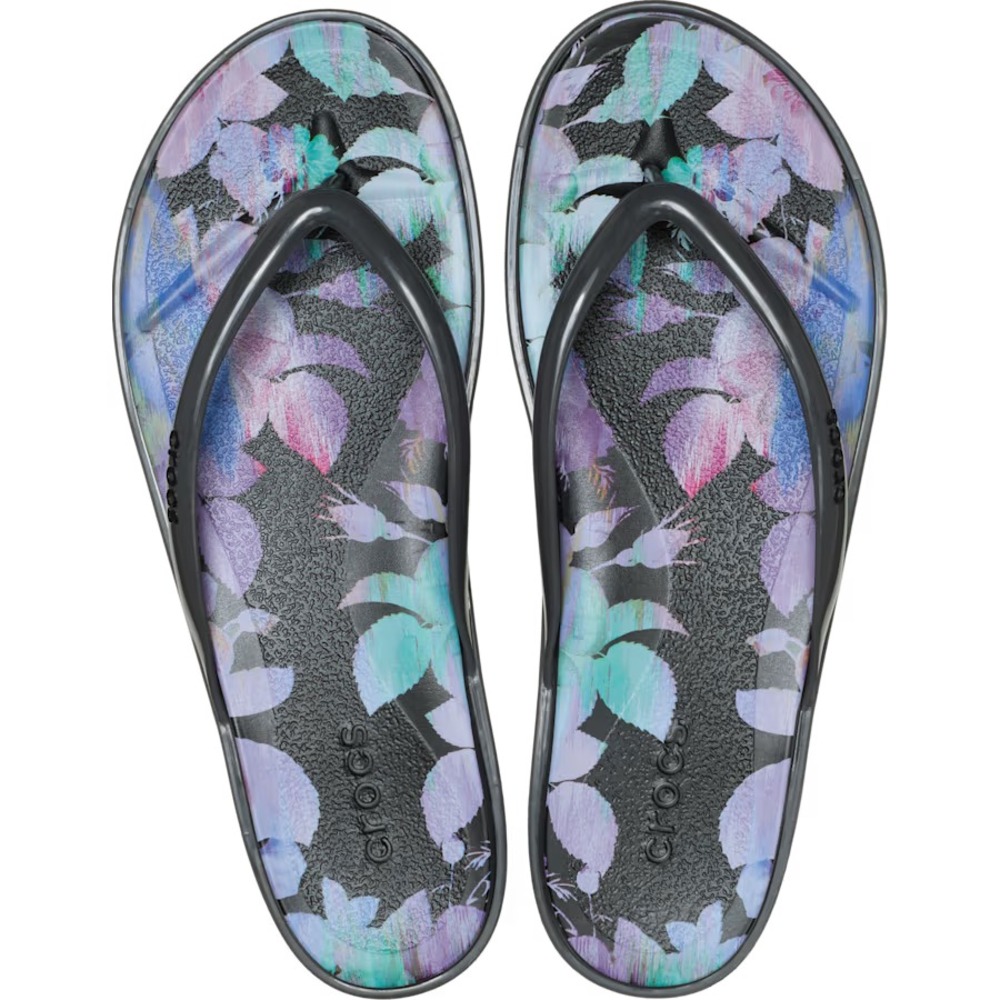 NEW Crocs Miami round toe Dark Floral Flip Flops Womens 9 Purple Teal Sandals